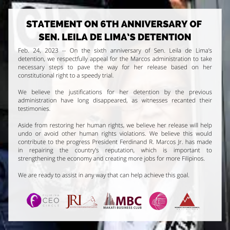 Statement on 6th Anniversary of Sen. Leila De Lima's Detention